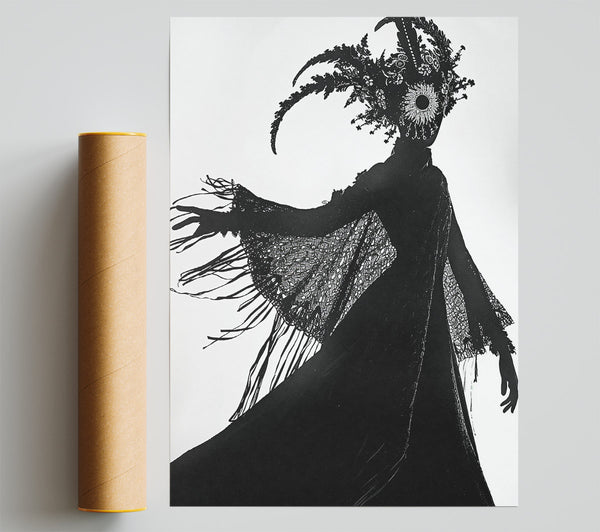 Black Feathered Silhouette Giclee Print