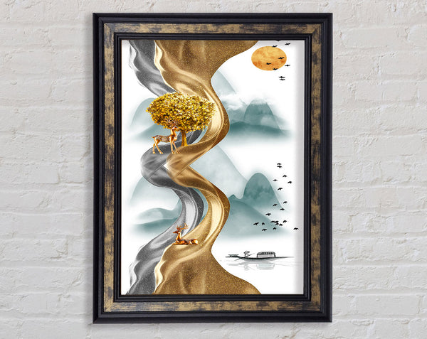 Gold And Grey Swirl Framed Print
