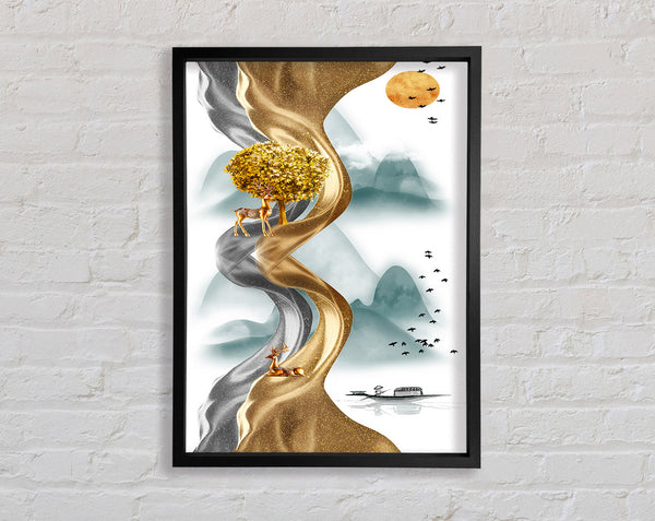 Gold And Grey Swirl Framed Print