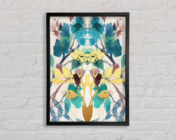 Gold And Turquoise Ink Blot Framed Print