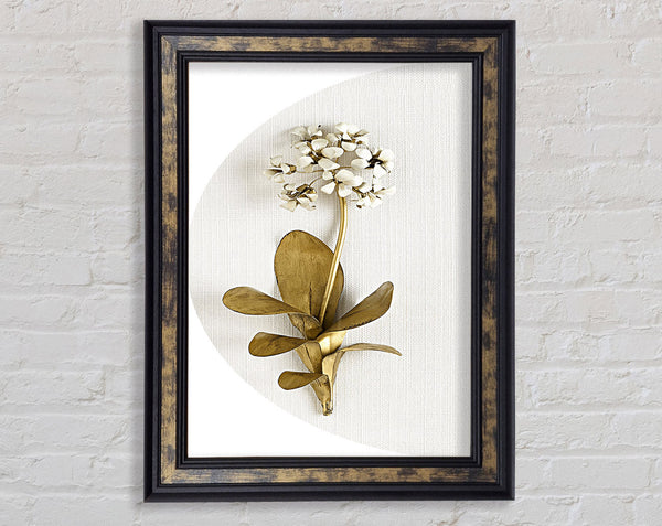 Gold And Walnut Flower On Grey And Walnut Framed Print