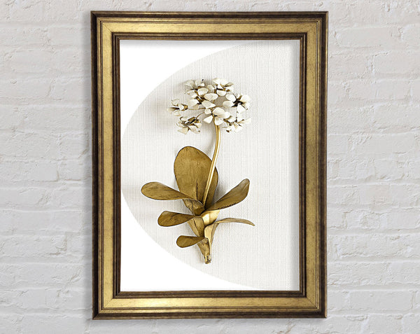 Gold And White Flower On Grey And White Framed Print