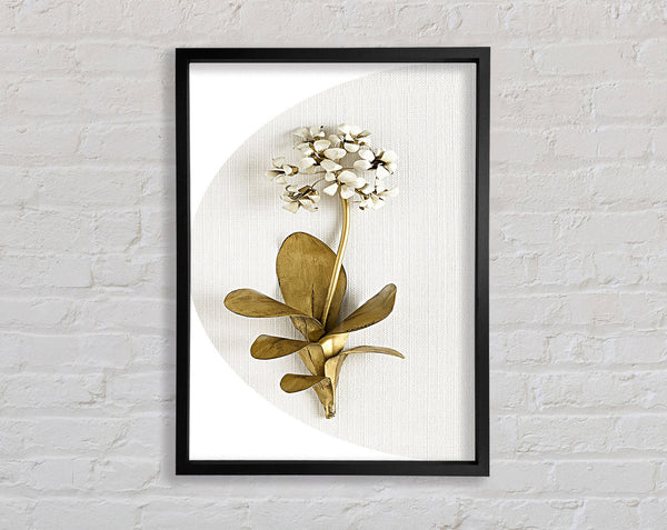 Gold And White Flower On Grey And White Framed Print