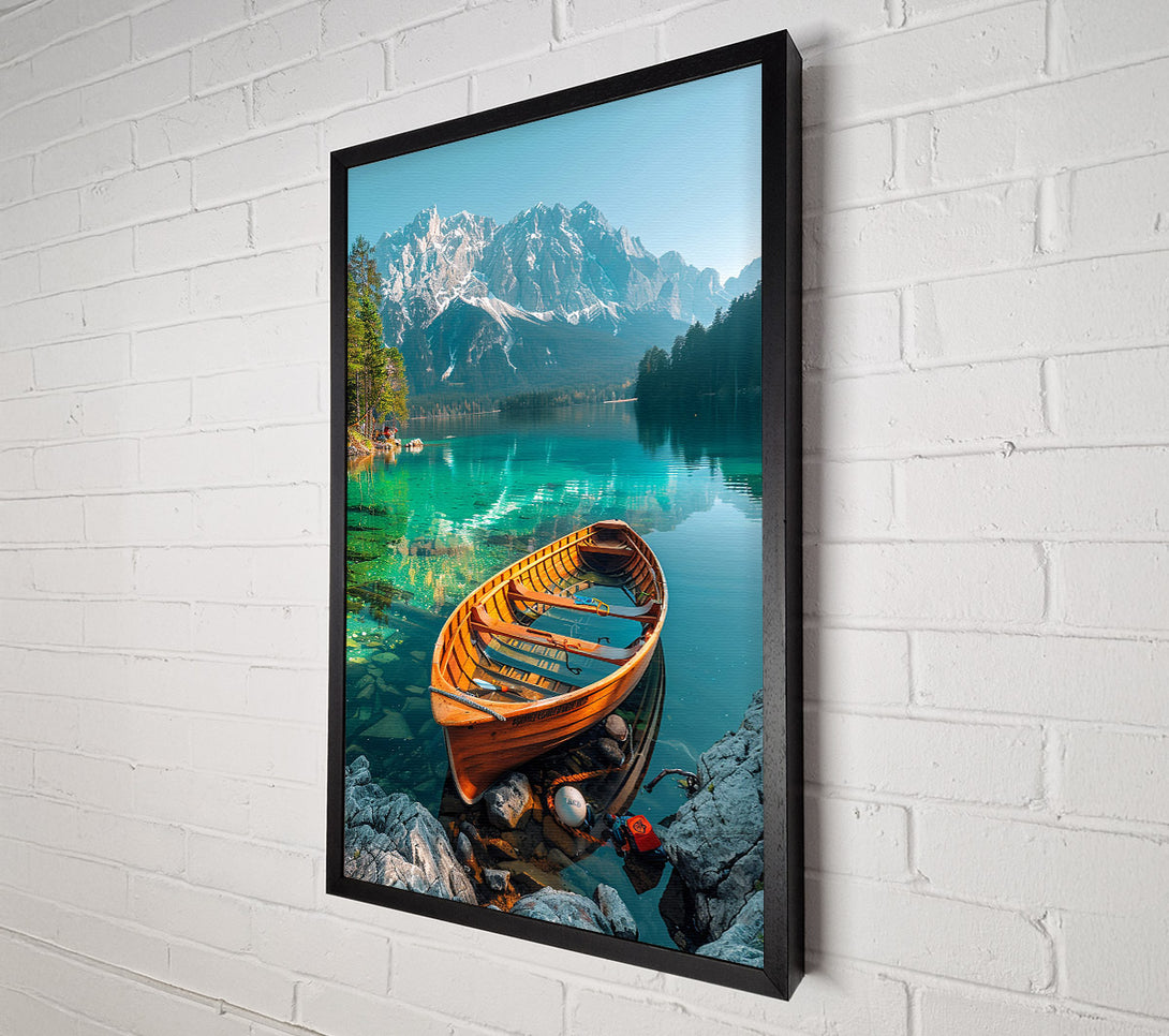  A Canvas Print of Teal Mountain Boat Canvas Art