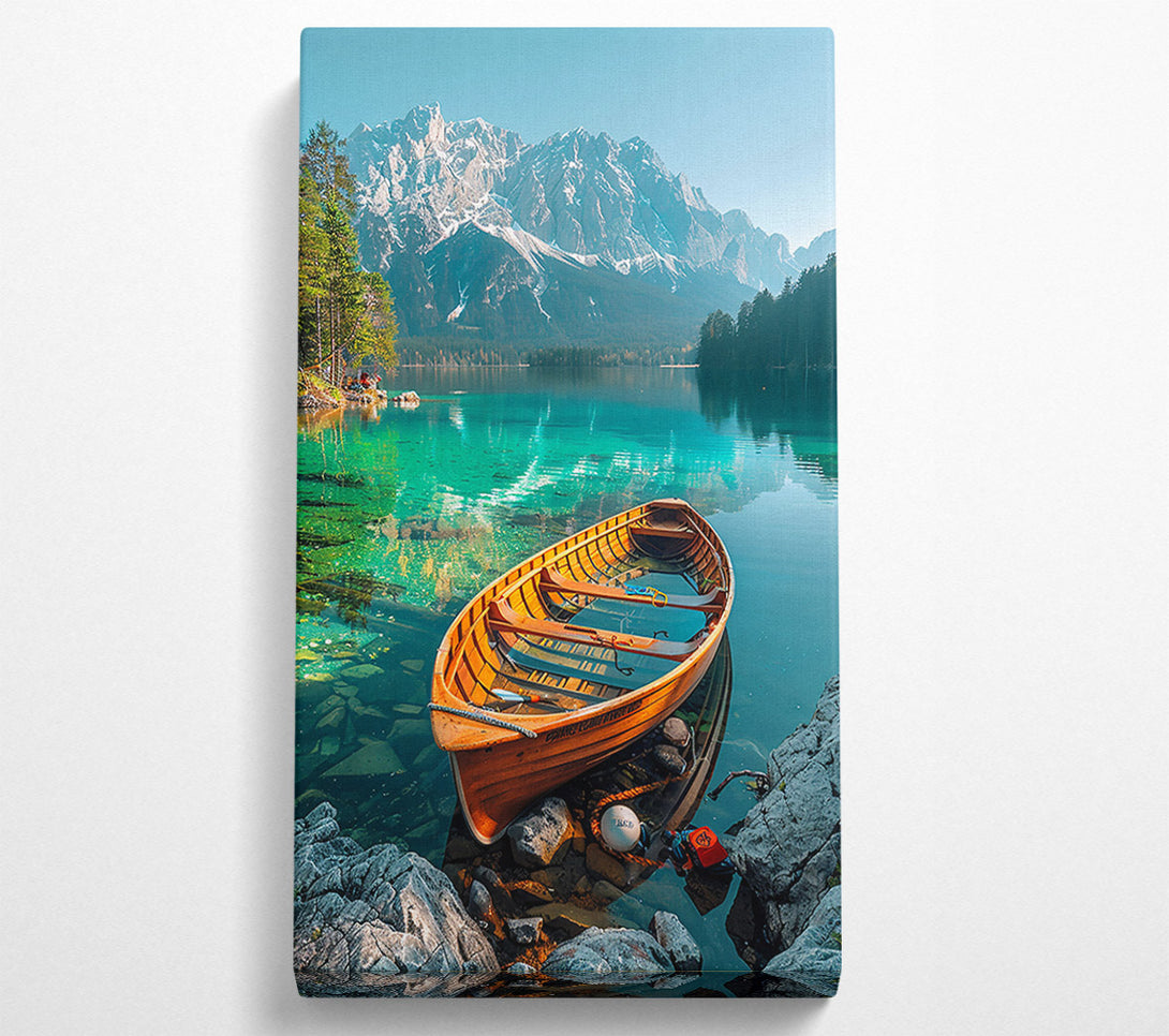  A Canvas Print of Teal Mountain Boat Canvas Art