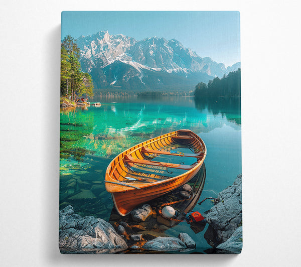  A Canvas Print of Teal Mountain Boat Canvas Art