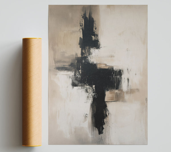 Black On Beige Abstract Poster