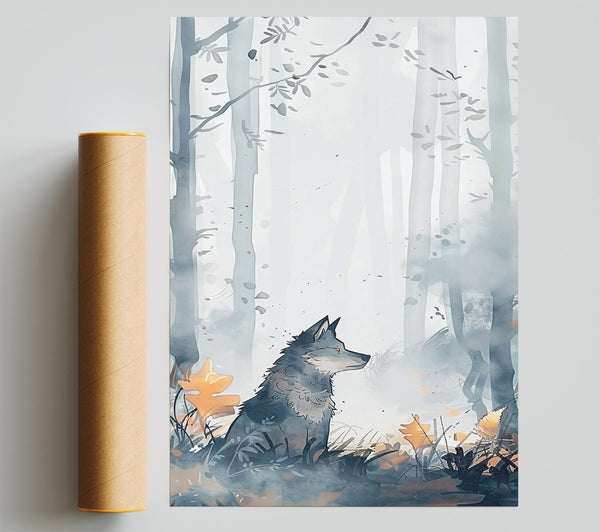 Grey Wolf In Fog Poster