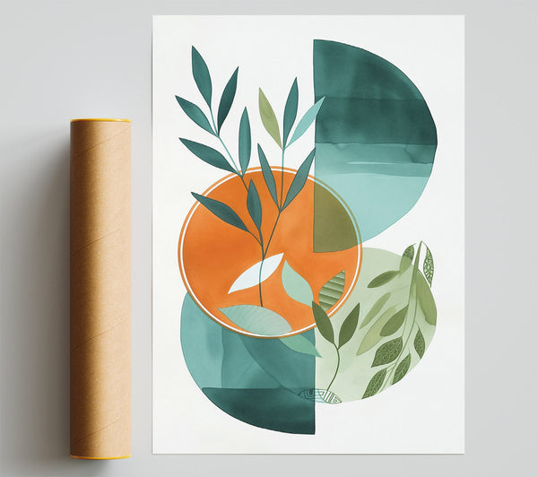 Teal Leaf Circles Print