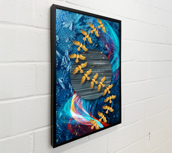 Gold Birds Abstract Waves