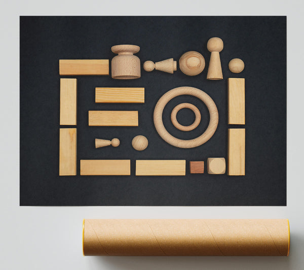 Wooden Shapes In Beige Giclee Print