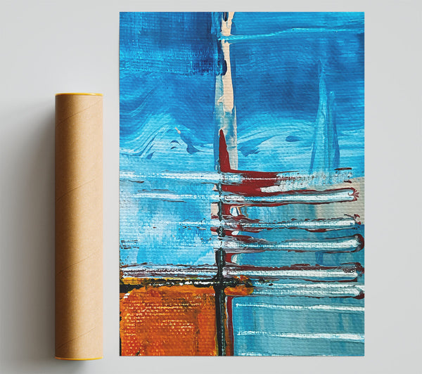 Azure Abstract Stripes Print