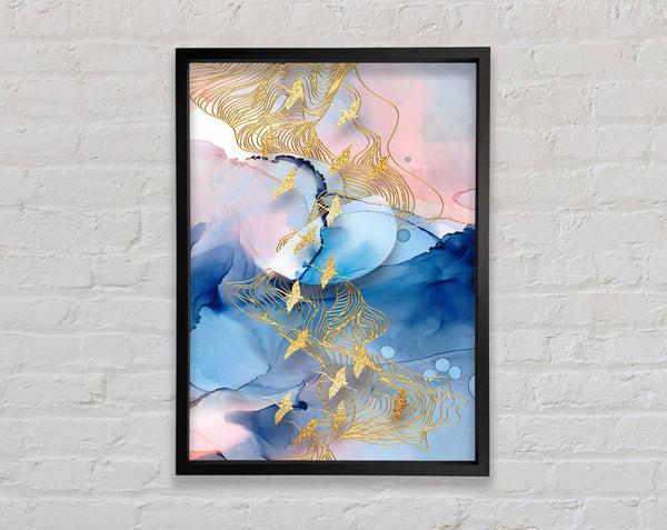 Gold Birds With Gold Lines Framed Print