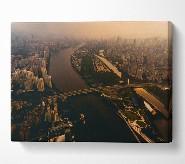  A Canvas Print of Golden City River Canvas Wall Art