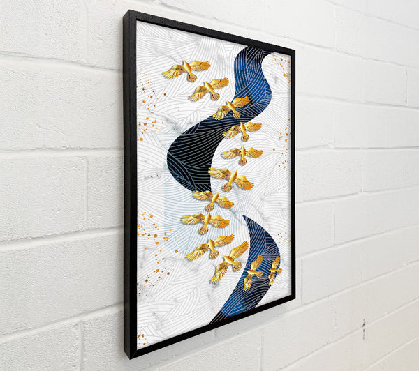 Gold Birds  Wavy Lines
