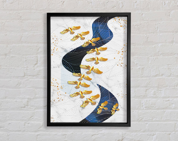 Gold Birds  Wavy Lines Framed Print