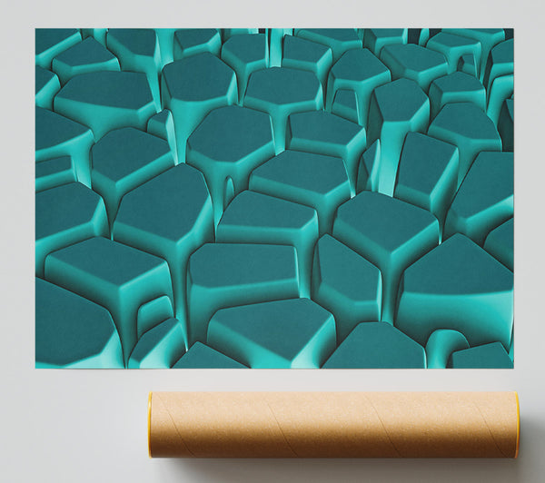 Teal Geometric Forms Poster