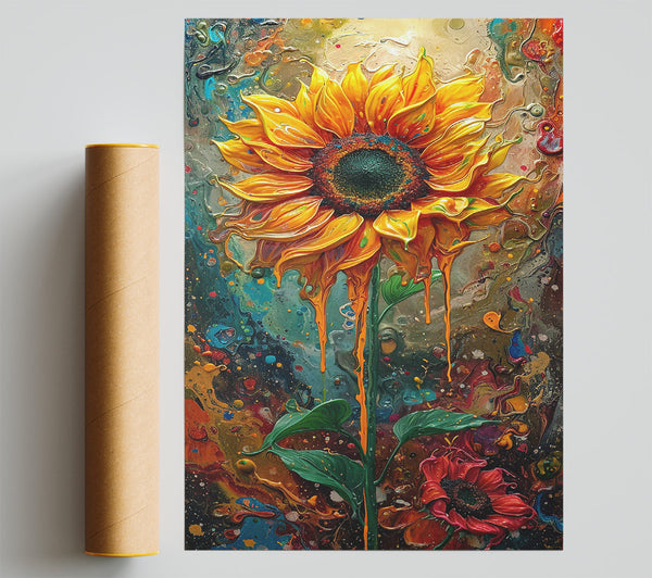 Golden Sunflower Drip Print