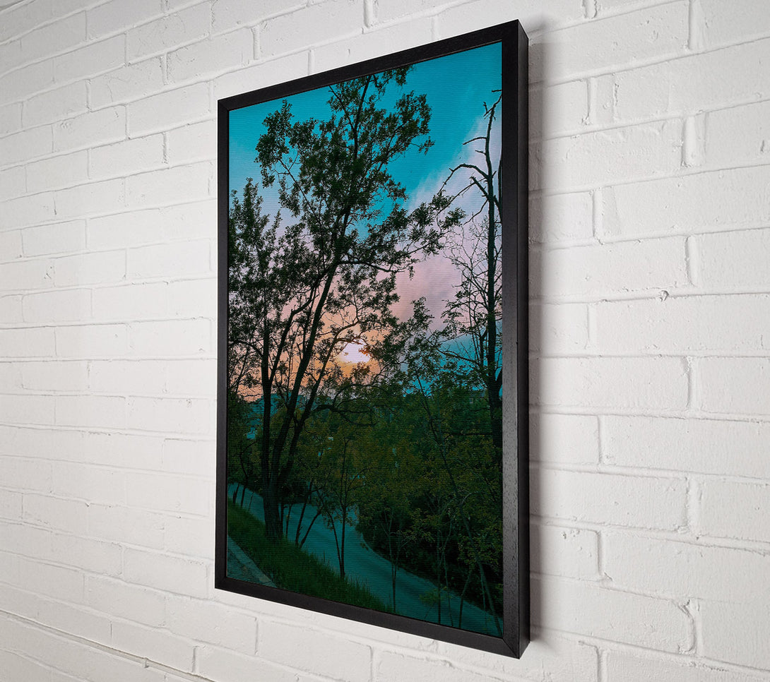  A Canvas Print of Teal Sunset Silhouette Canvas Art