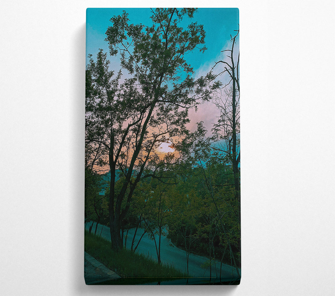 A Canvas Print of Teal Sunset Silhouette Canvas Art