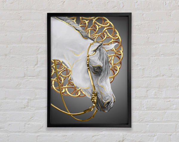 Gold Chains On White Horse Framed Print
