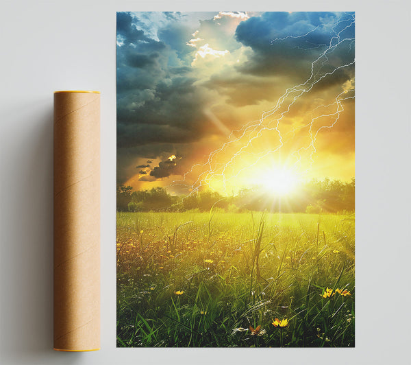 Golden Field Thunderstorm Giclee Print