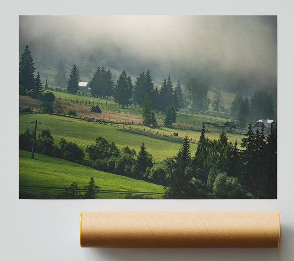 Green Foggy Fields Print
