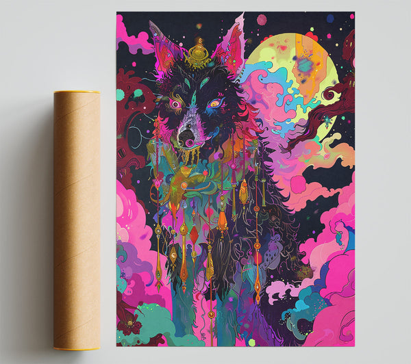 Pink Cosmic Wolf Print