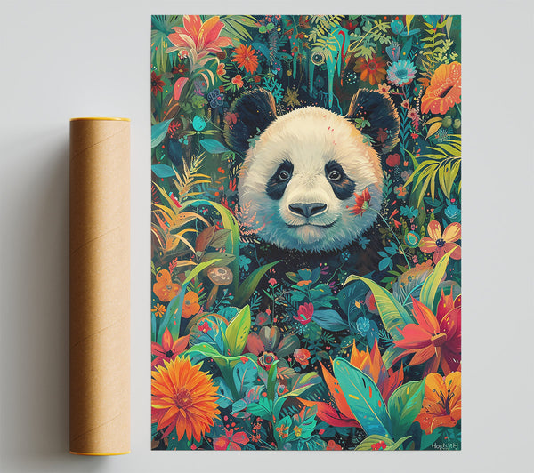 Orange Bloom Panda Poster