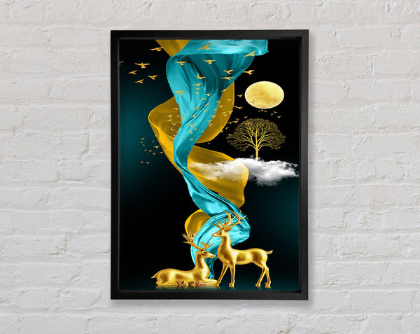 Gold Deers Wavy Sheets Framed Print