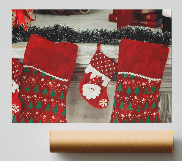 Red Christmas Stockings Print