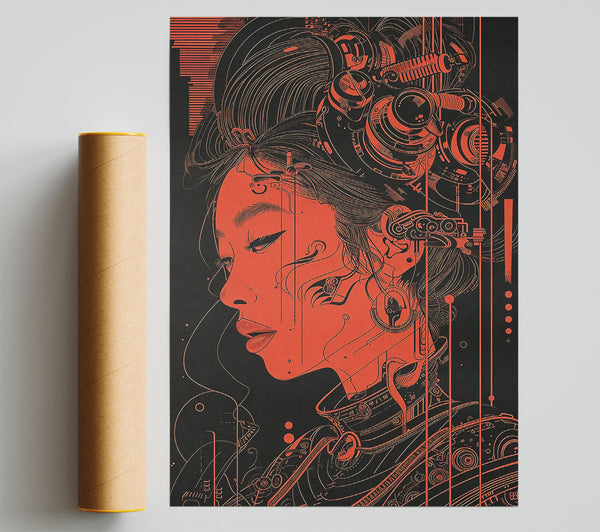 Crimson Cybernetic Dream Giclee Print
