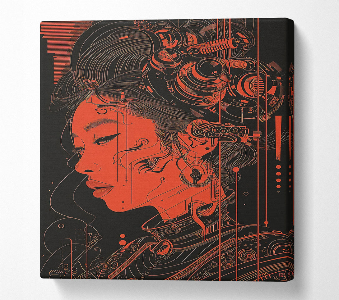  A Canvas Print of Crimson Cybernetic Dream Canvas Art