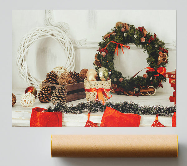 Red Christmas Mantle Poster