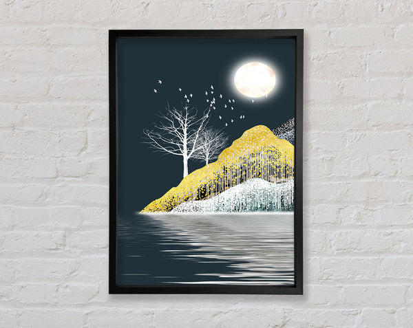 Gold Drip Hill Framed Print