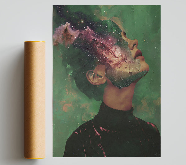 Green Galaxy Portrait Poster