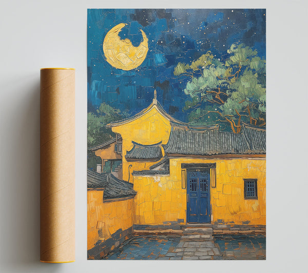 Golden Moonlit Courtyard Print