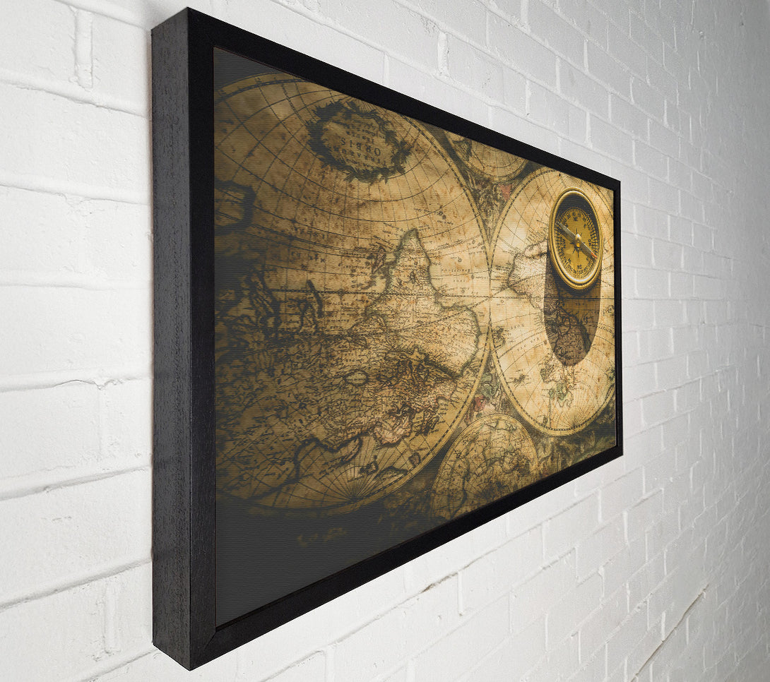  A Canvas Print of Golden Compass And Map. Canvas Wall Art