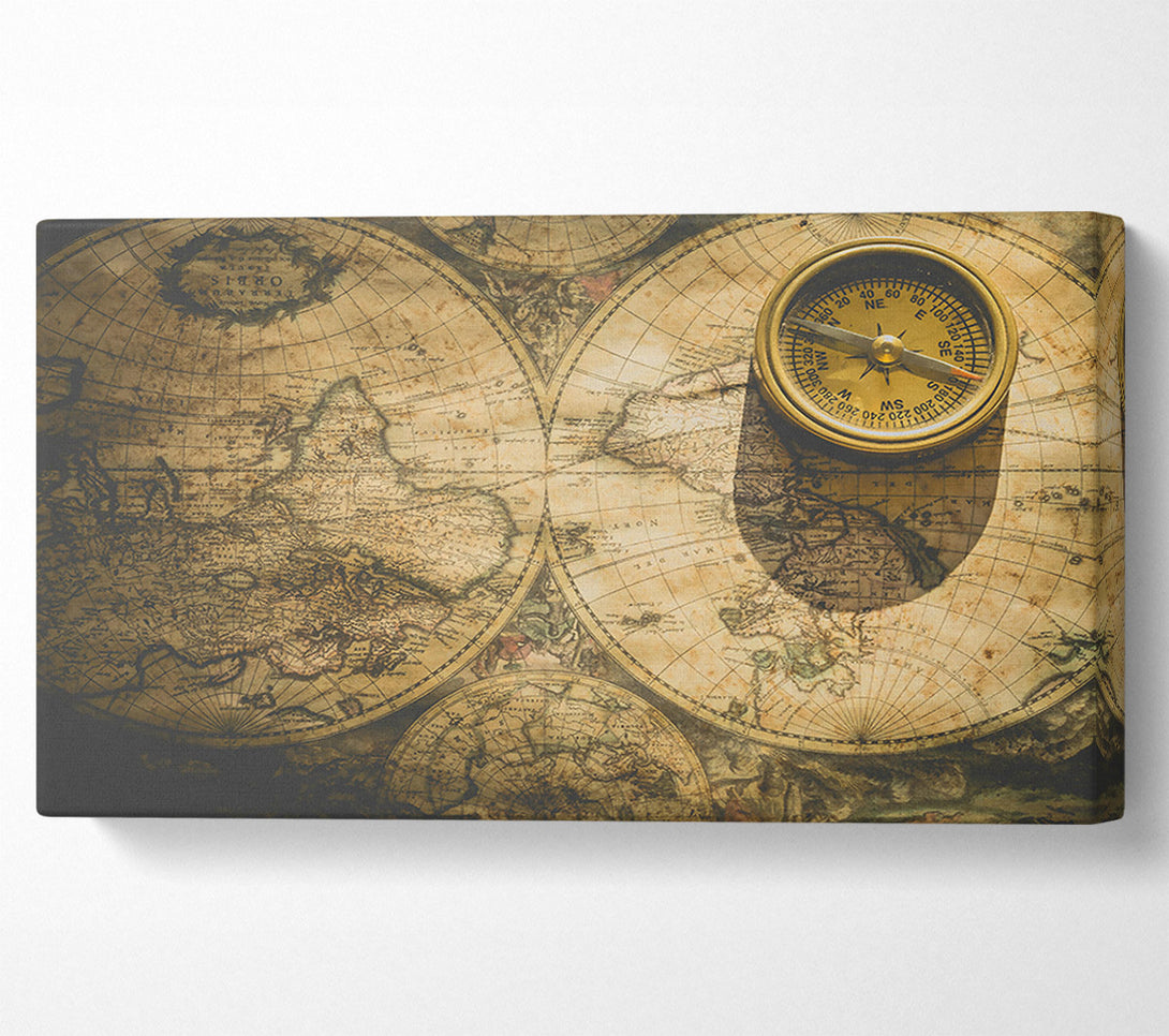  A Canvas Print of Golden Compass And Map. Canvas Wall Art