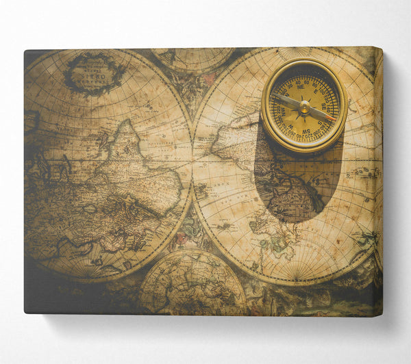  A Canvas Print of Golden Compass And Map. Canvas Wall Art