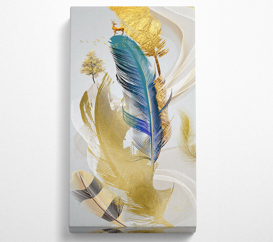  A Canvas Print of Gold Feathers And Deer Canvas Print