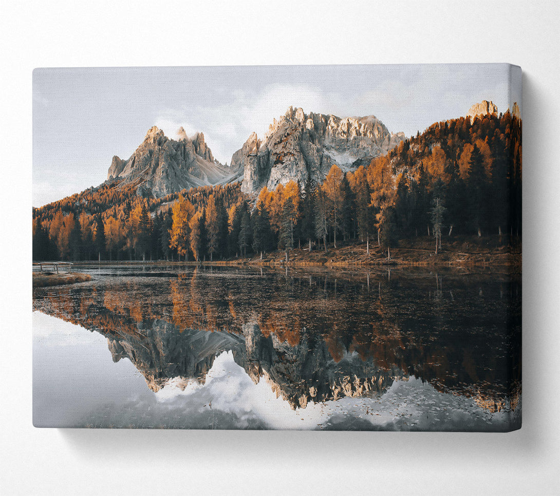  A Canvas Print of Golden Mountain Reflection Canvas Wall Art