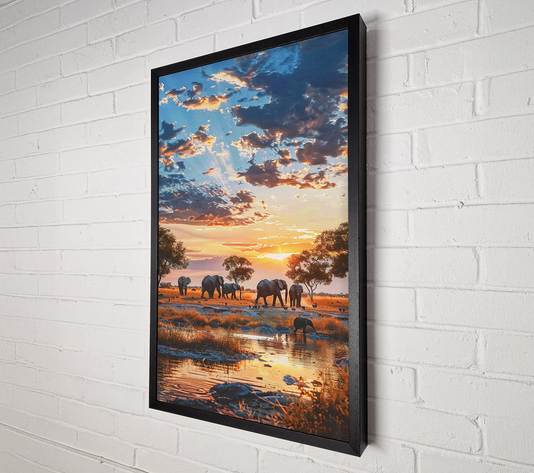  A Canvas Print of Golden Elephant Sunset Canvas Wall Art