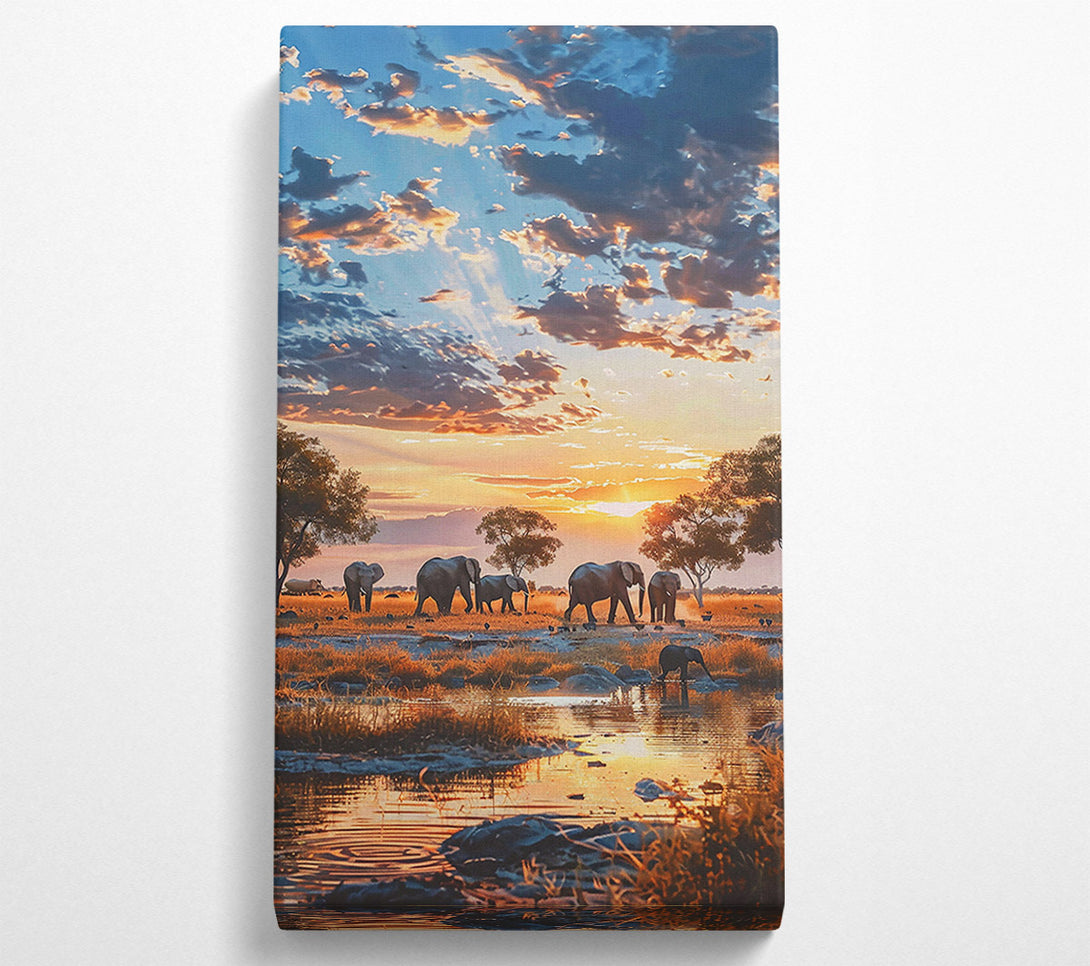  A Canvas Print of Golden Elephant Sunset Canvas Wall Art