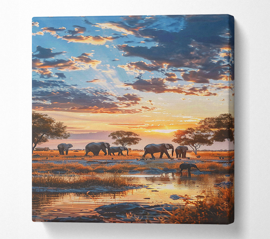  A Canvas Print of Golden Elephant Sunset Canvas Wall Art