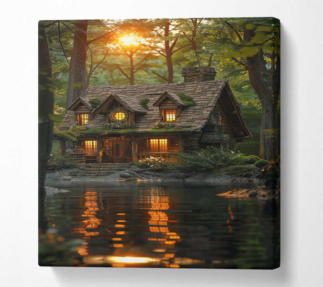  A Canvas Print of Golden Cabin Reflections Canvas Print