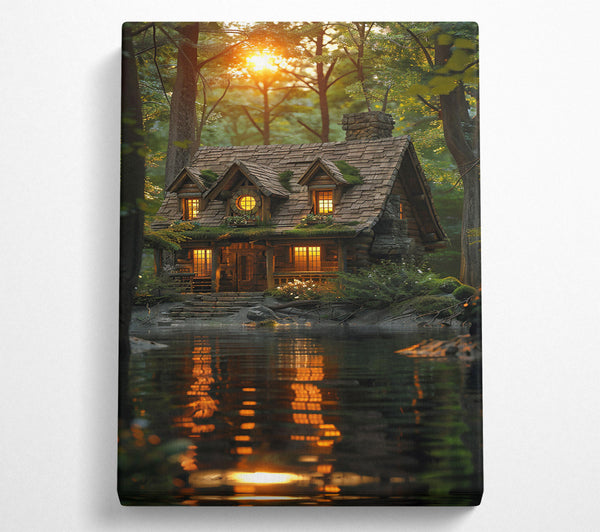  A Canvas Print of Golden Cabin Reflections Canvas Print