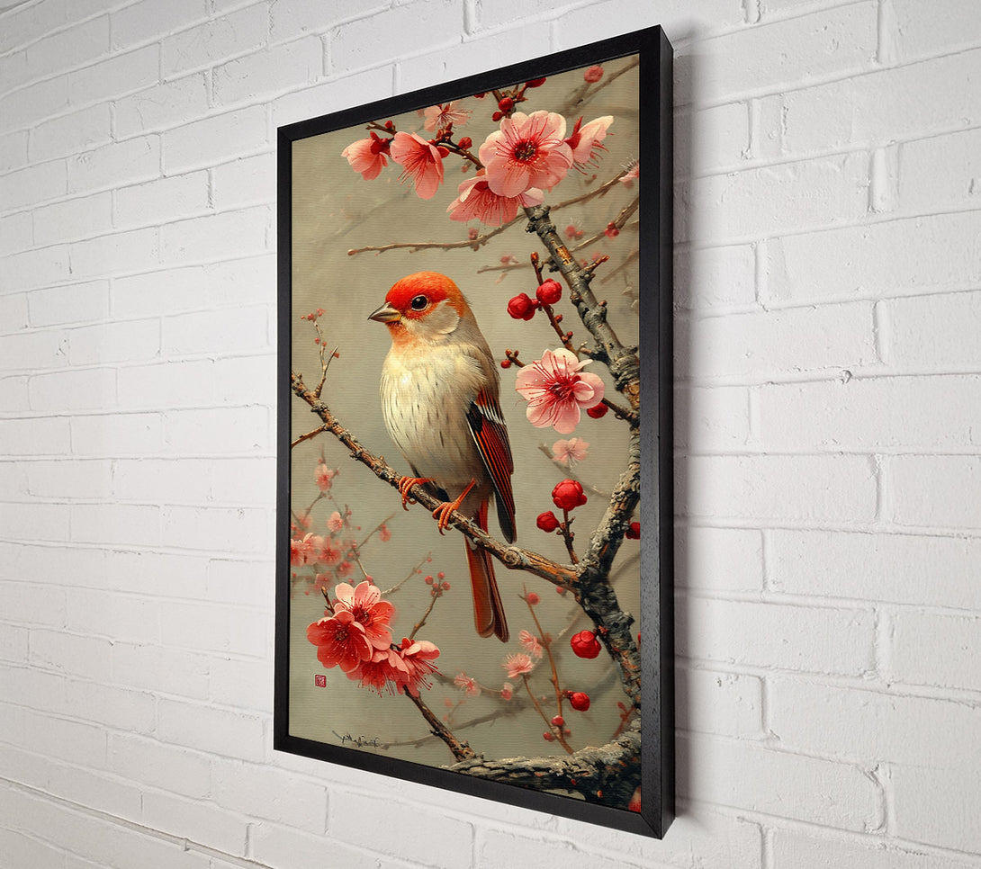  A Canvas Print of Crimson Bird In Bloom Canvas Art