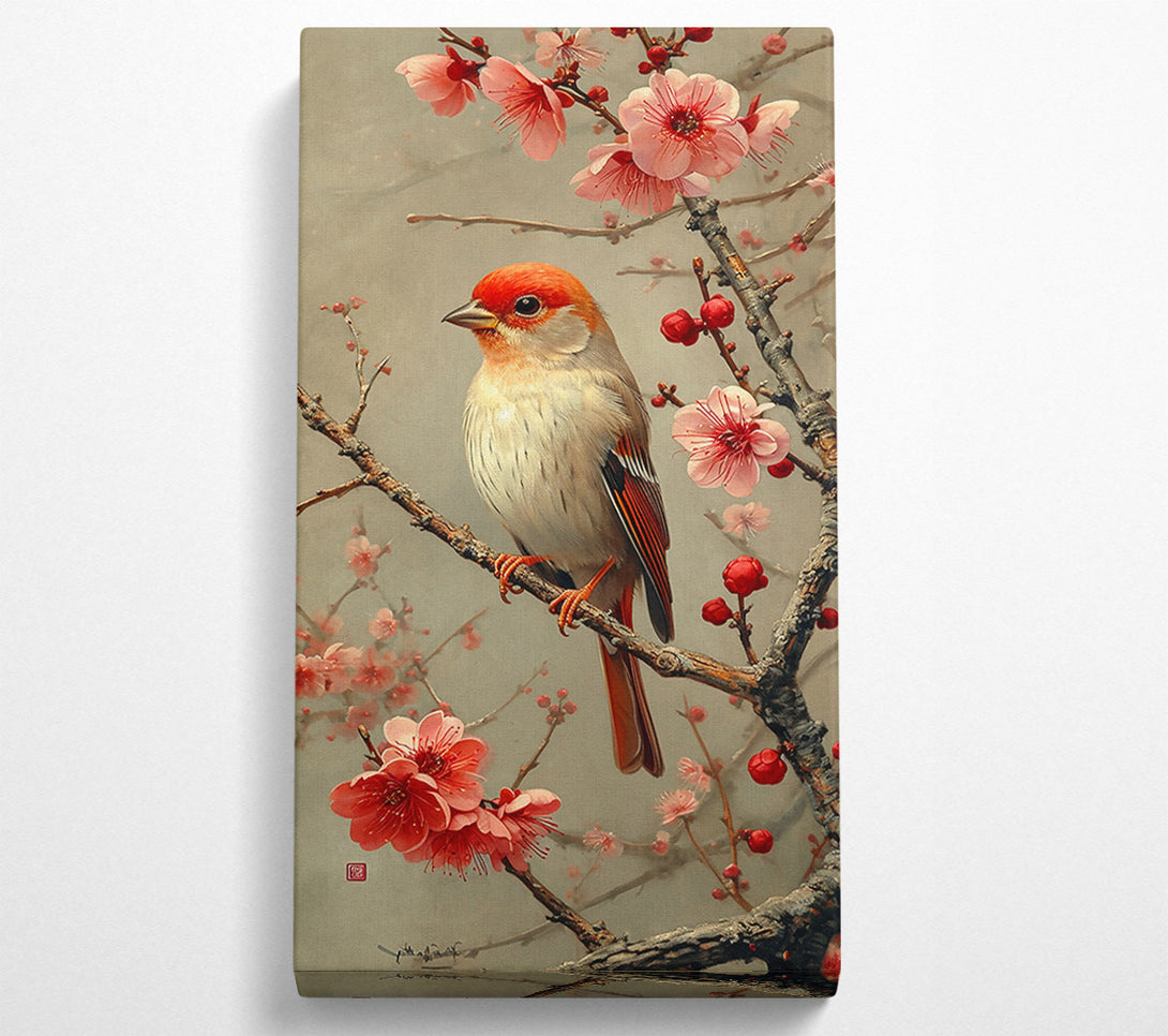  A Canvas Print of Crimson Bird In Bloom Canvas Art