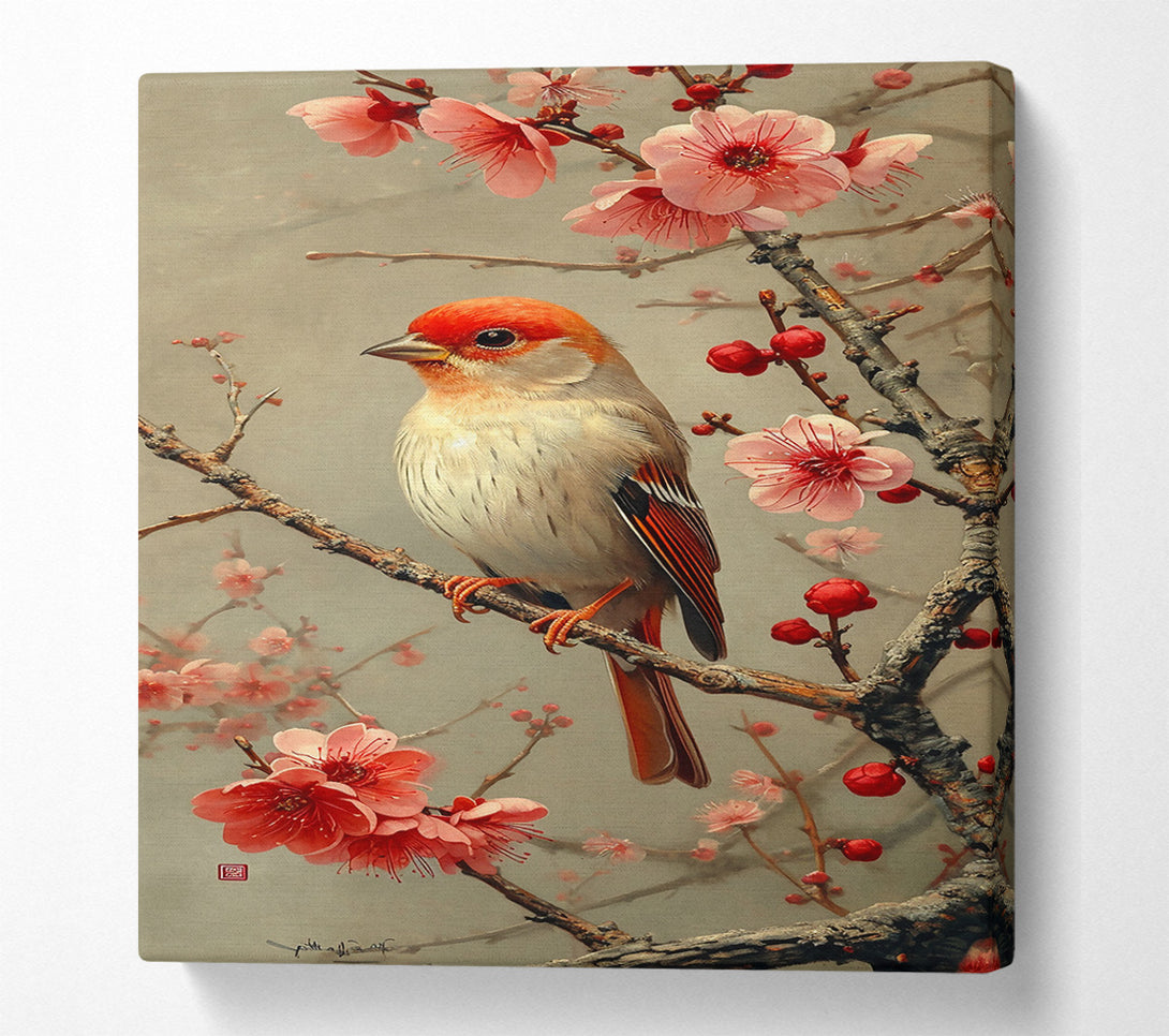  A Canvas Print of Crimson Bird In Bloom Canvas Art
